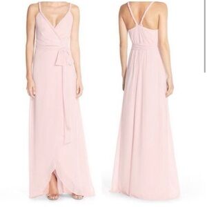 CEREMONY by Joanna August TAN Asymmetrical Slip Tie Waist Dress L